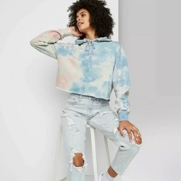 Wild Fable Tie Dye Pullover Cropped Hoodie Sweatshirt Women's Size Medium - Picture 1 of 7
